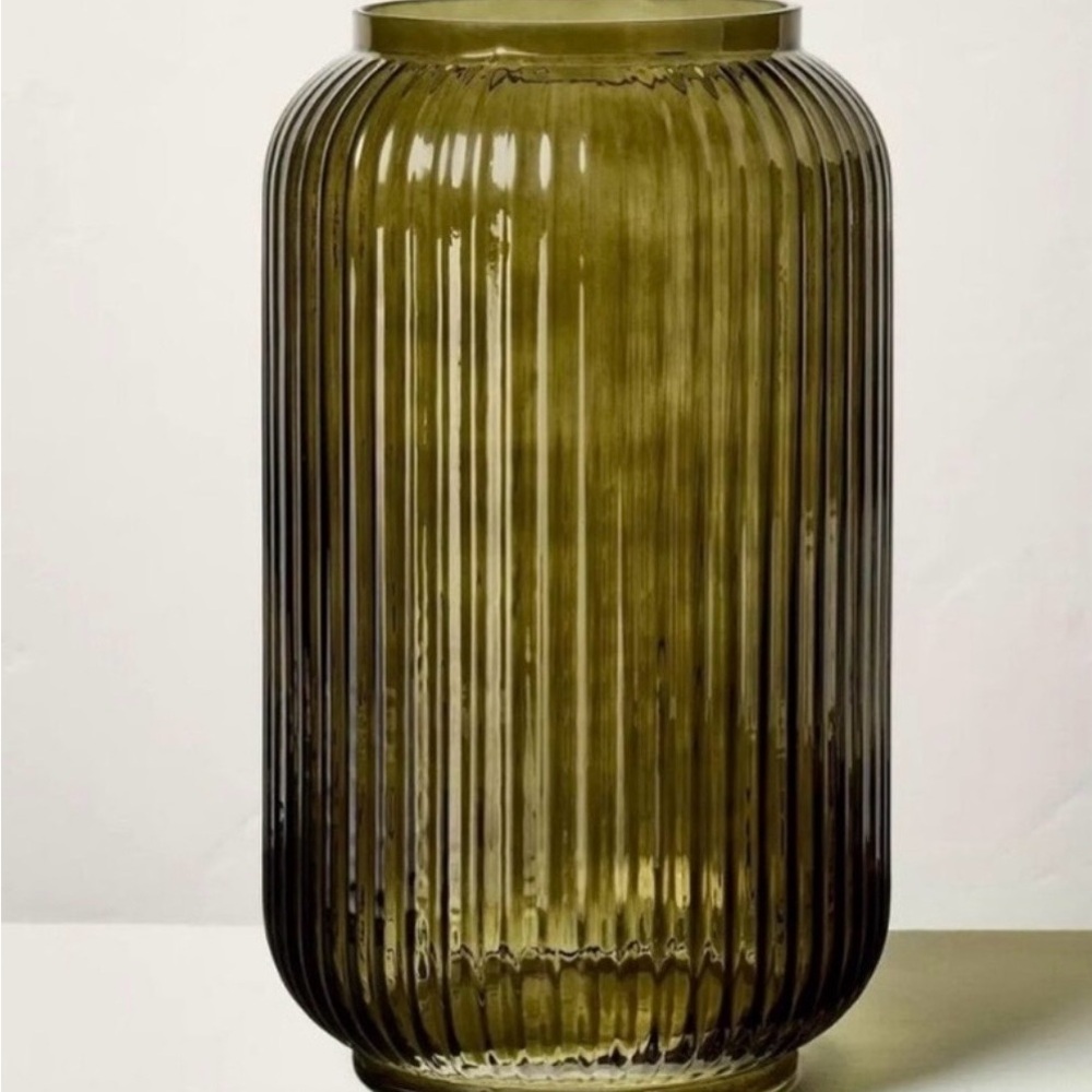 Hearth and Hand 12” Olive Green Reeded Glass Vase